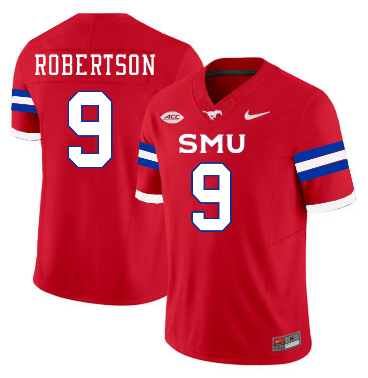 SMU Mustangs #9 Cameron Robertson Jersey College Football Uniforms-Red